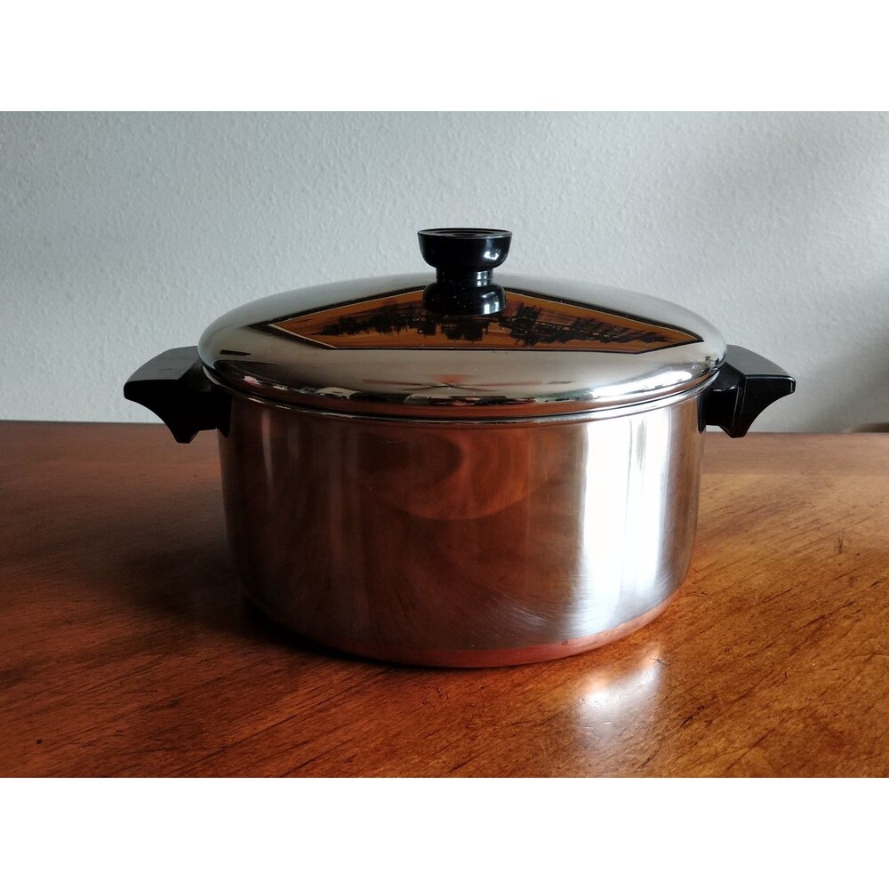 Vintage Revere Ware 4 1/2 QT 4.5 Qt Copper Bottom Stock Pot w/ Lid Clinton IL